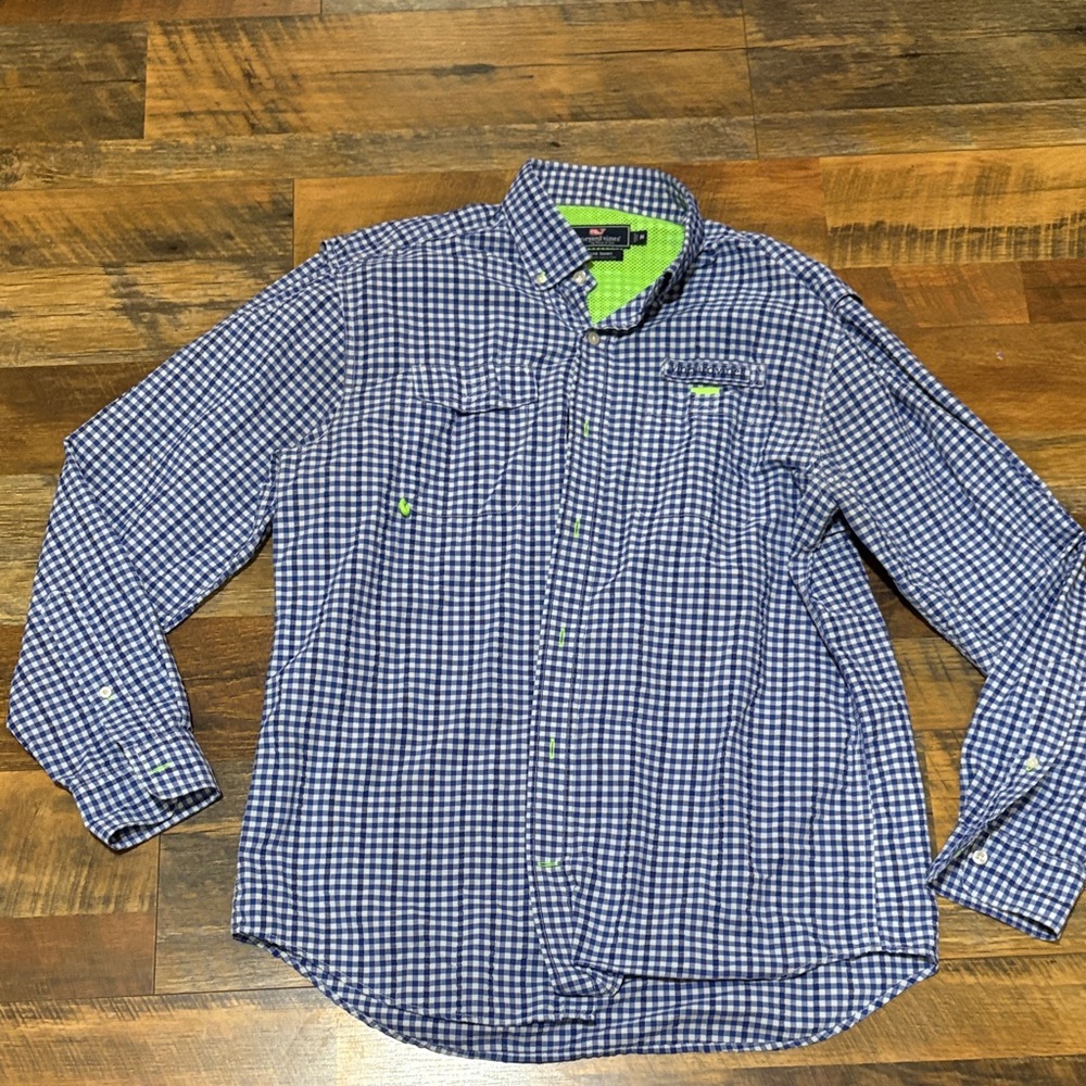 Vineyard Vines Harbor‎ Shirt Navy and Green Checkered Shirt